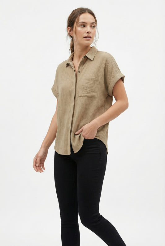 Women's Love & Piece Short-Sleeve Button-Up Shirt with Pocket