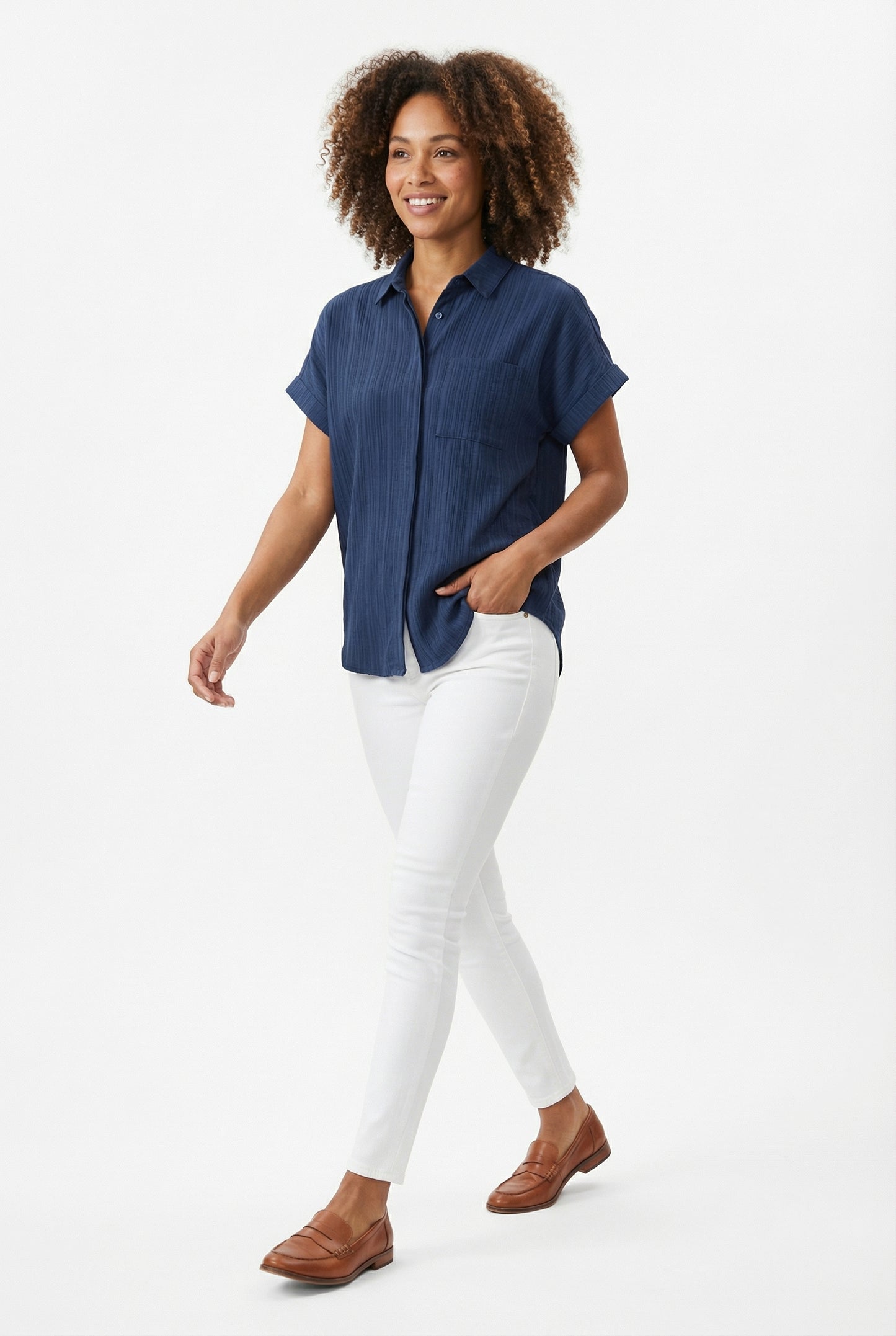 Women's Love & Piece Short-Sleeve Button-Up Shirt with Pocket