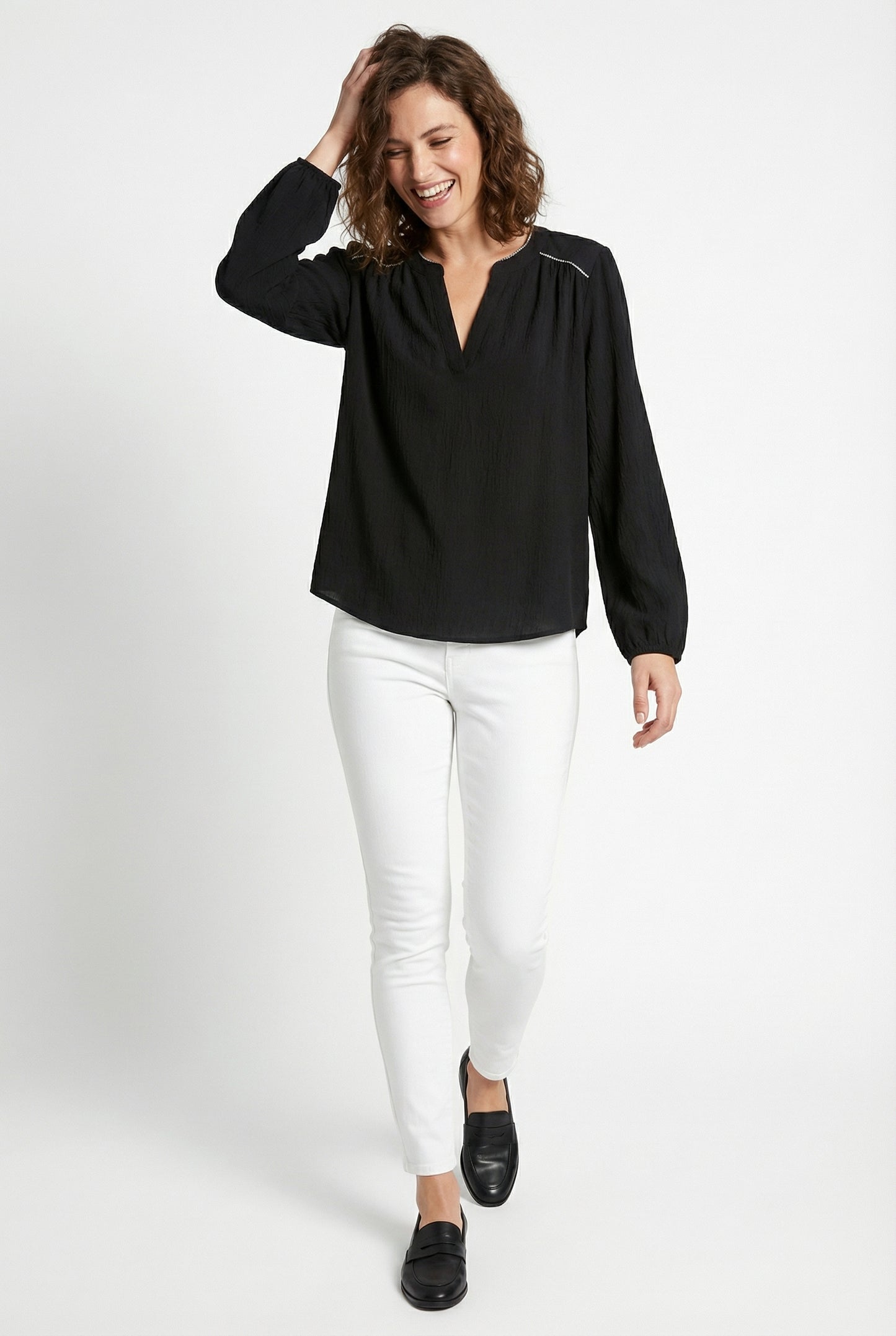 Women's Lily Star Effortless Sparkle Split Neck Blouse