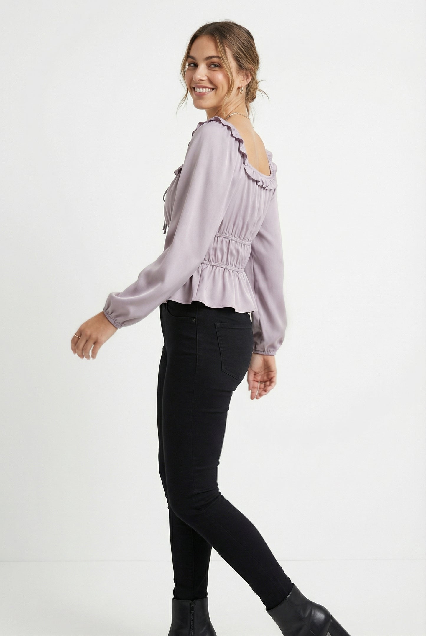 Women's Love & Piece Romantic Ruffle Blouse with Tie Neck