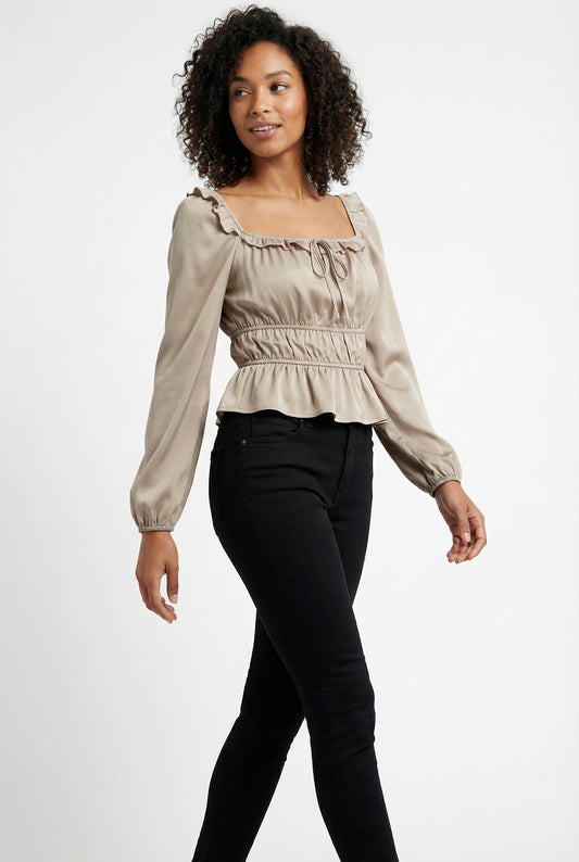 Women's Love & Piece Romantic Ruffle Blouse with Tie Neck