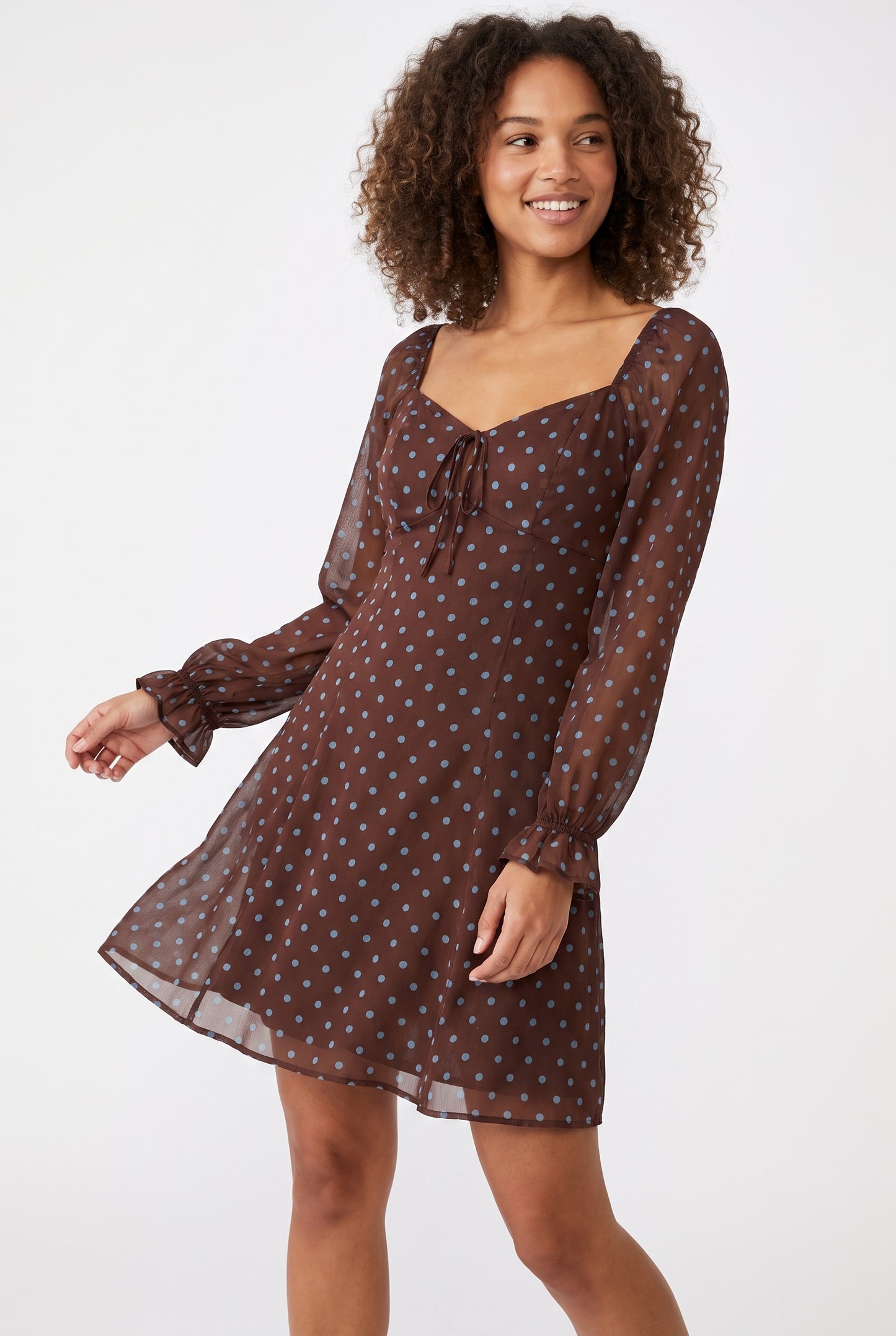 Women's As U Wish Long-Sleeve Polka Dot Mini Dress