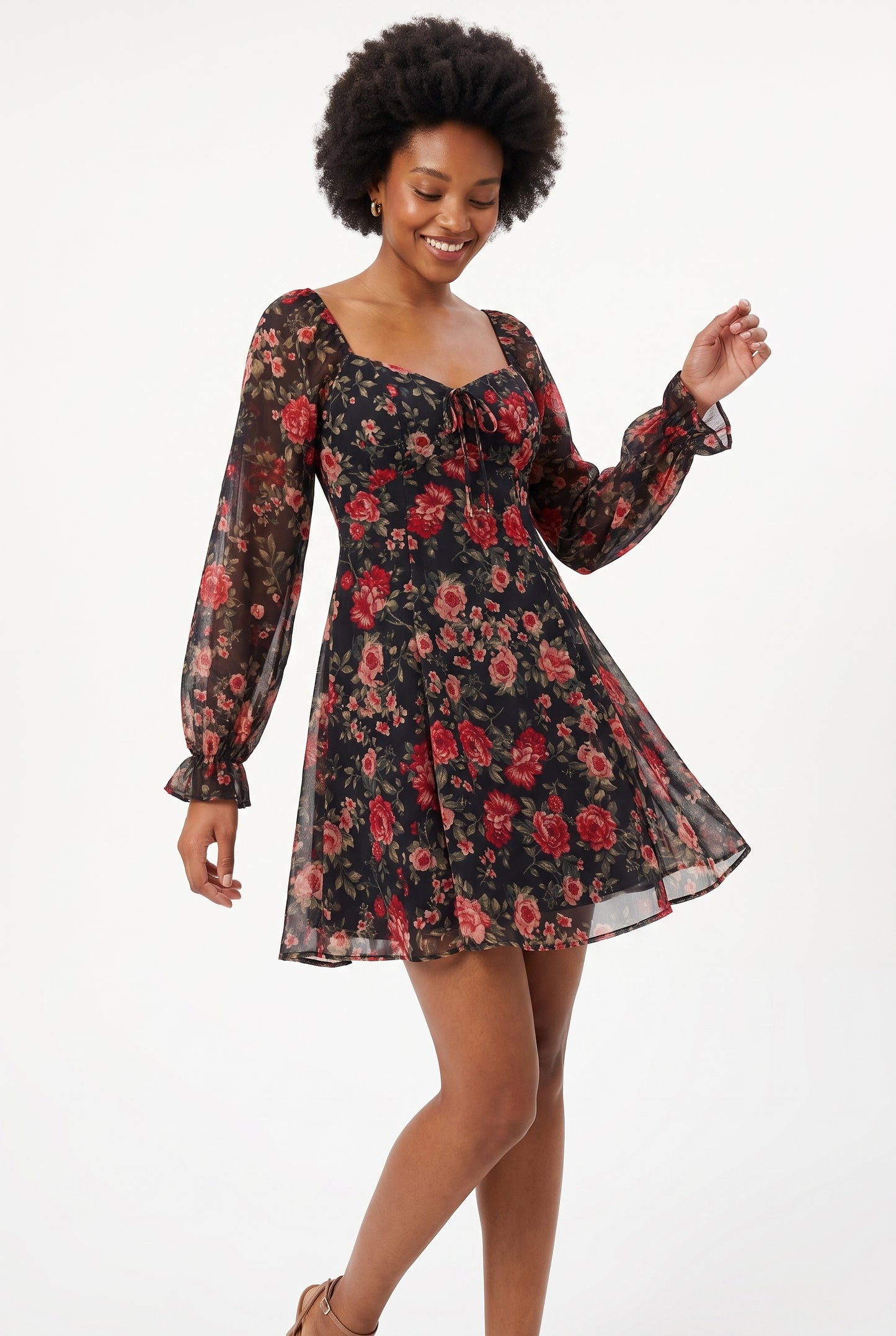 Women's As U Wish Long-Sleeve Floral Mini Dress