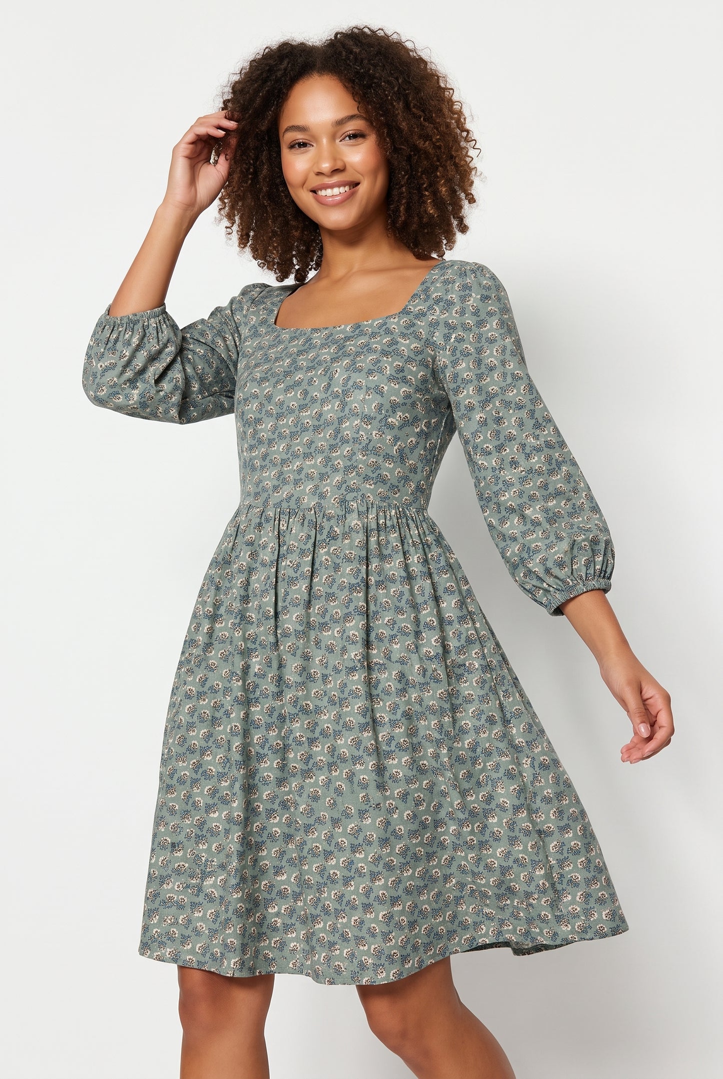 Women's As U Wish Floral Square Neck Mini Dress with Puffy Sleeves