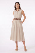 Women's Figueroa & Flower Sleeveless Belted Midi Dress with Pockets