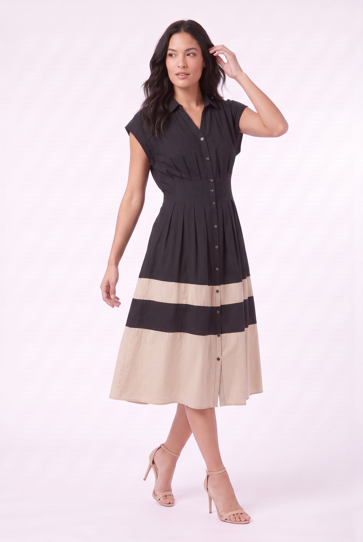 Women's Figueroa & Flower Button-Front Midi Dress with Pleated Waist