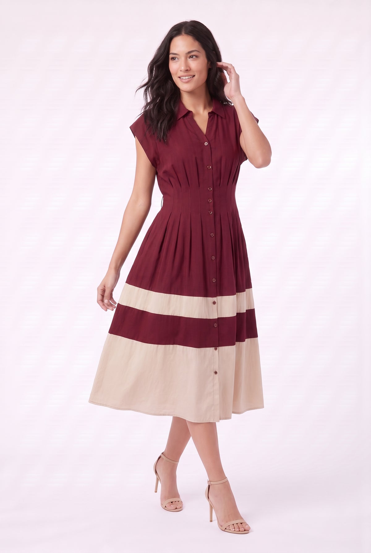 Women's Figueroa & Flower Button-Front Midi Dress with Pleated Waist