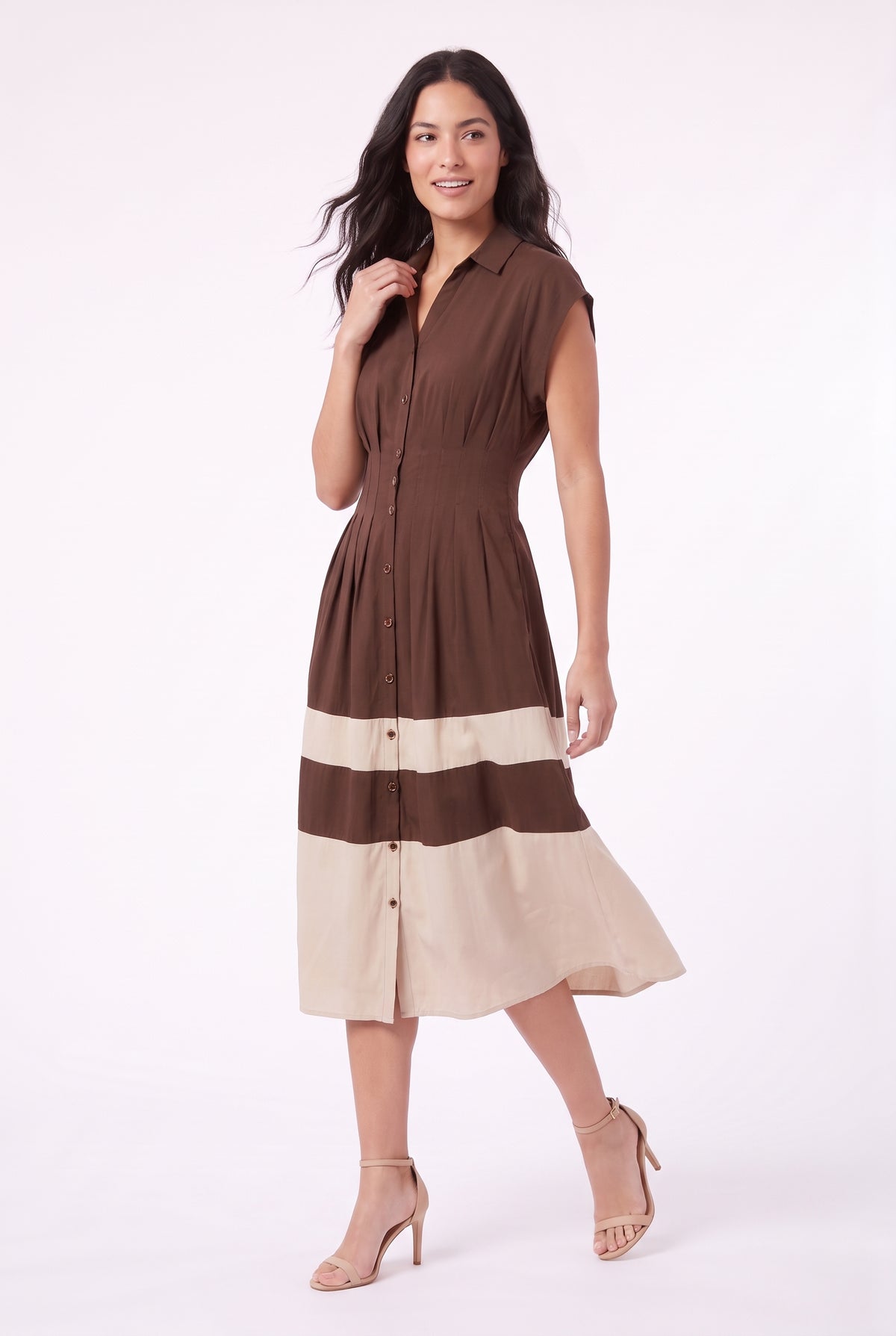 Women's Figueroa & Flower Button-Front Midi Dress with Pleated Waist