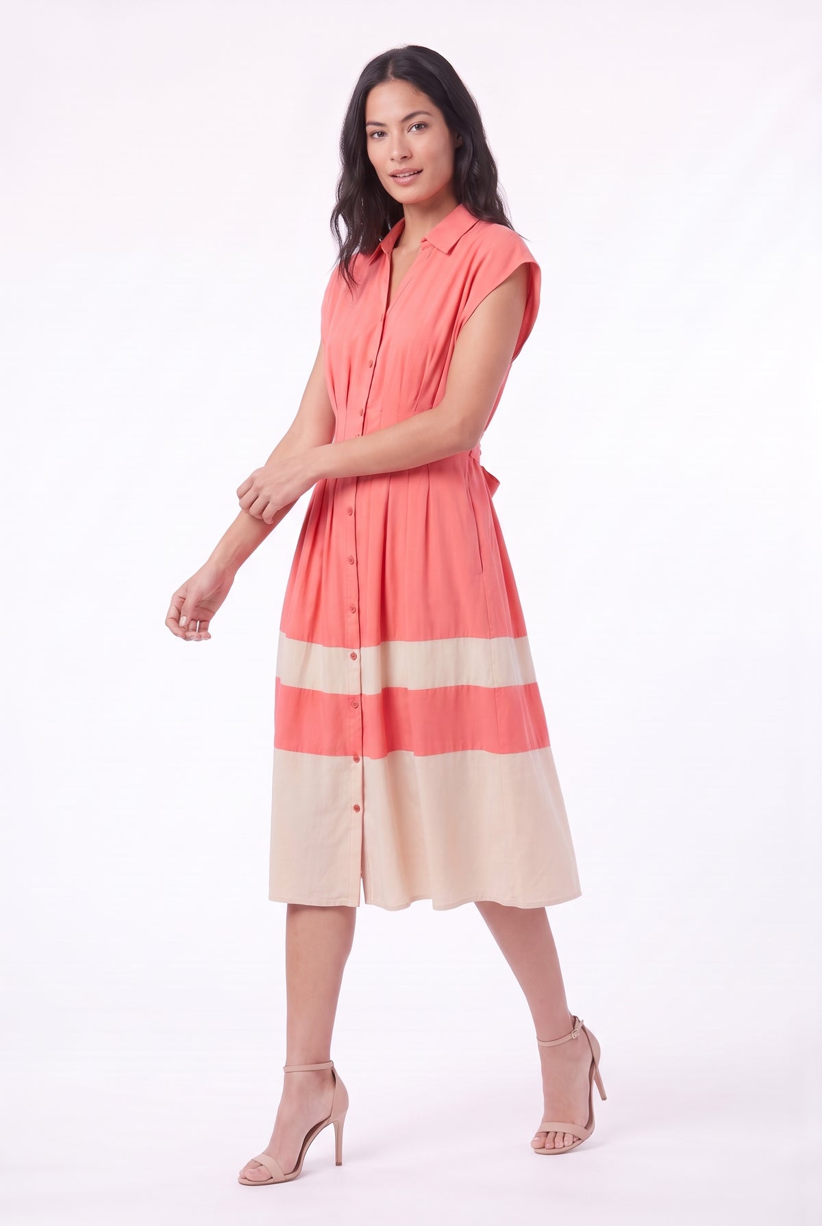 Women's Figueroa & Flower Button-Front Midi Dress with Pleated Waist