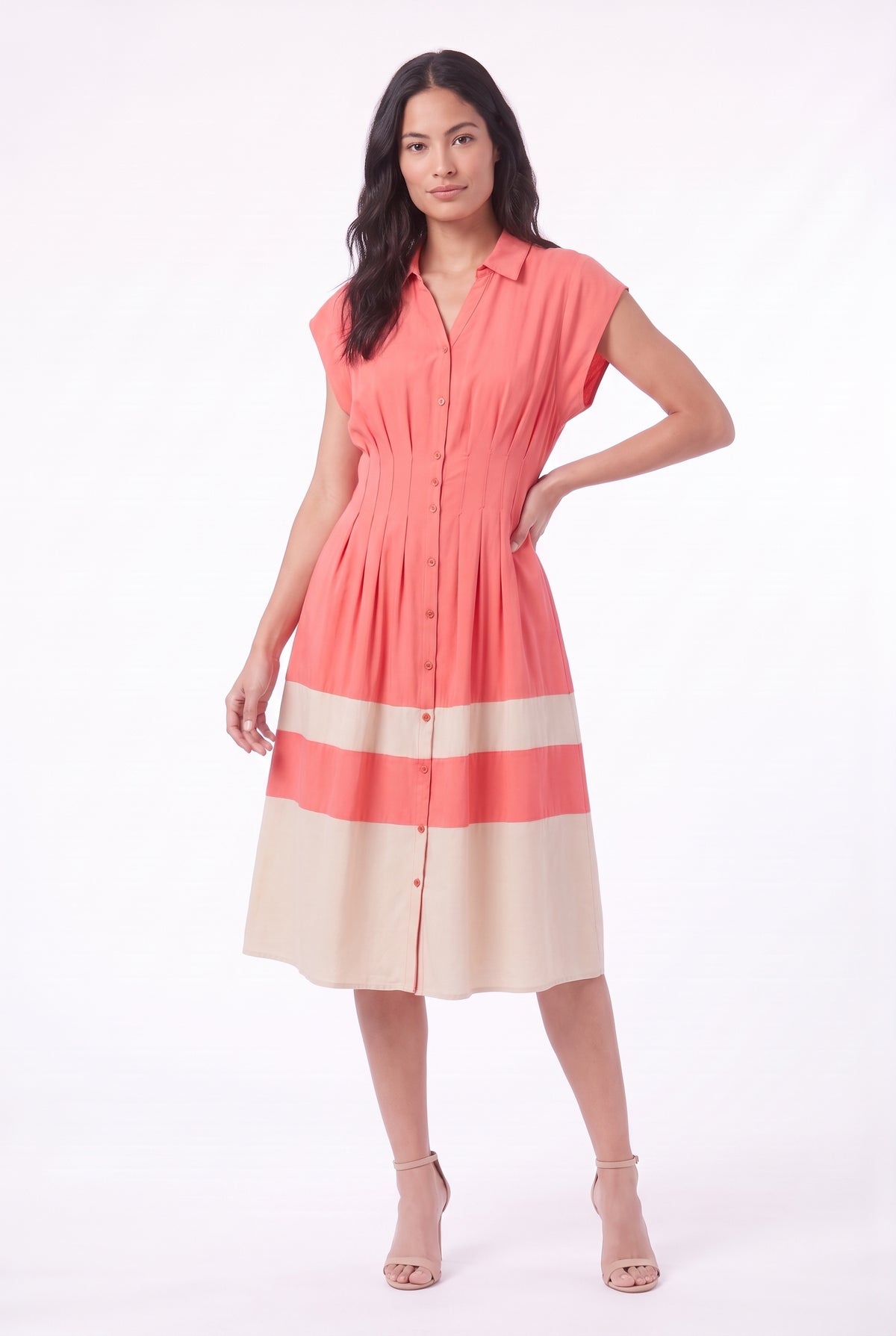 Women's Figueroa & Flower Button-Front Midi Dress with Pleated Waist