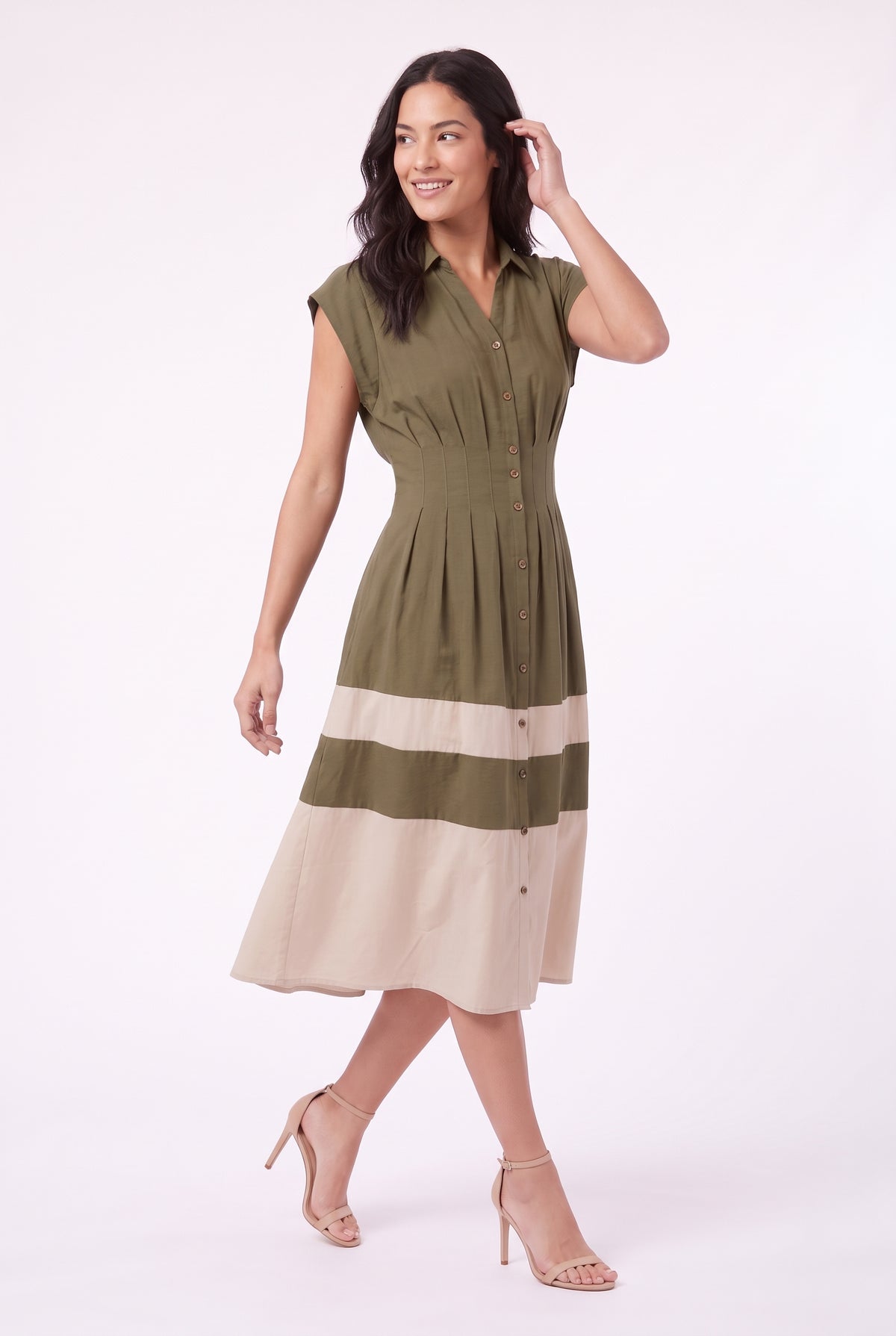 Women's Figueroa & Flower Button-Front Midi Dress with Pleated Waist