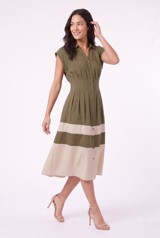 Women's Figueroa & Flower Button-Front Midi Dress with Pleated Waist
