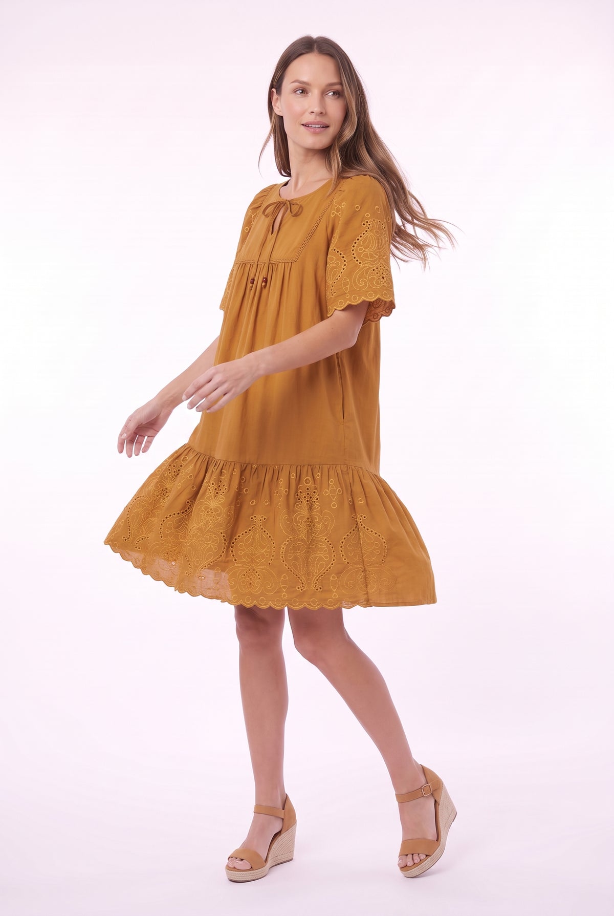 Women's Figueroa & Flower Embroidered Short Sleeve Tiered Dress