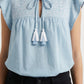 Women's June & Hudson Ruffle Sleeve Embroidered Top