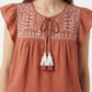 Women's June & Hudson Ruffle Sleeve Embroidered Top