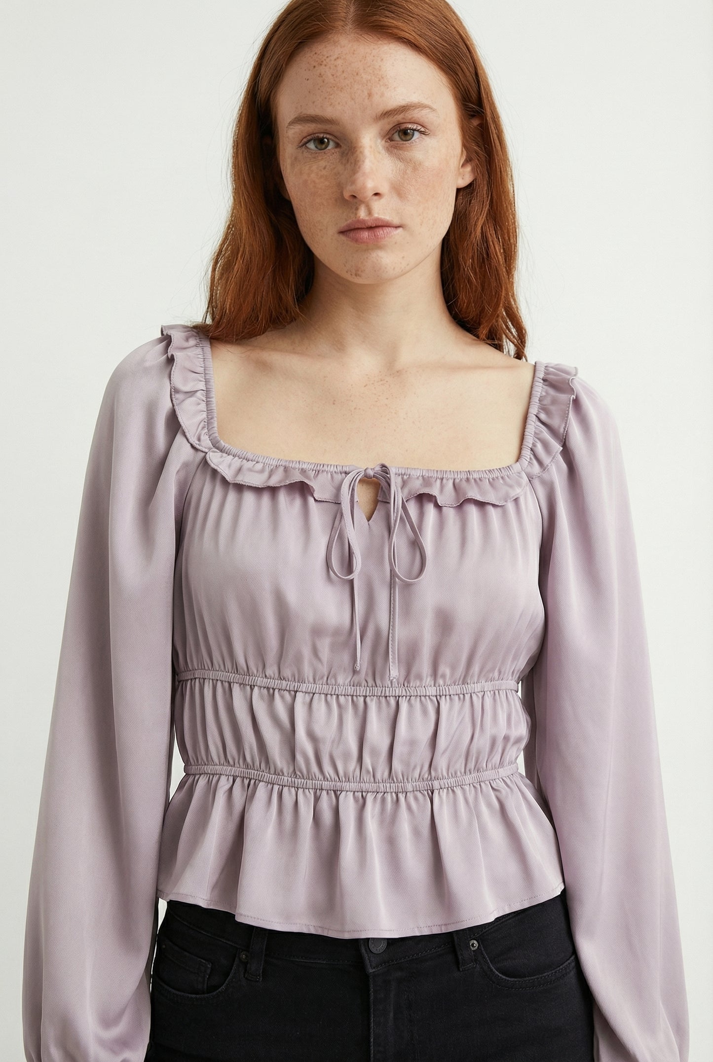 Women's Love & Piece Romantic Ruffle Blouse with Tie Neck