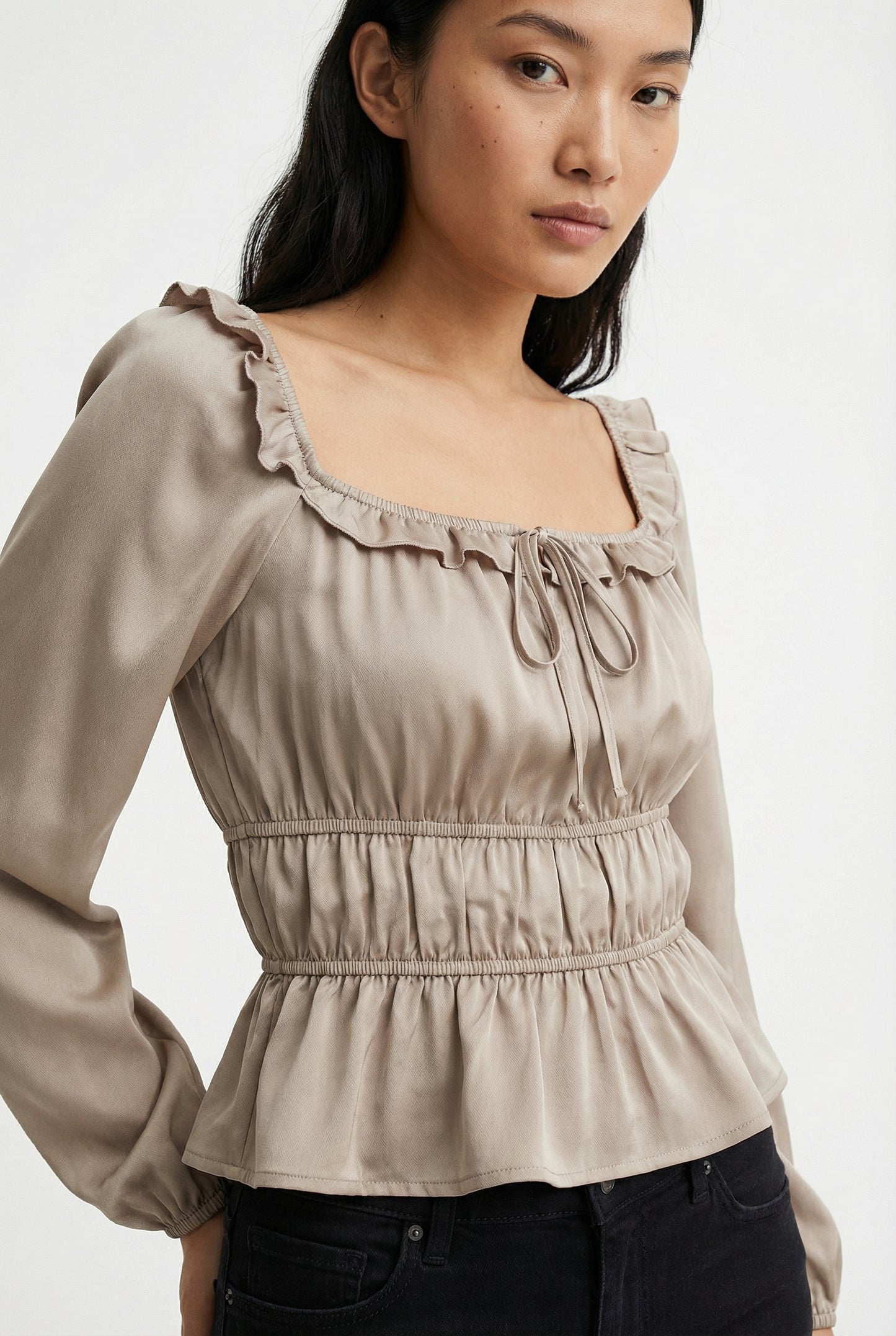 Women's Love & Piece Romantic Ruffle Blouse with Tie Neck