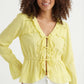 Women's June & Hudson Long-Sleeve Tie-Front Ruffle Blouse