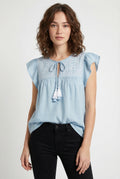 Women's June & Hudson Ruffle Sleeve Embroidered Top