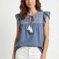 Women's June & Hudson Ruffle Sleeve Embroidered Top