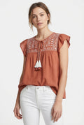 Women's June & Hudson Ruffle Sleeve Embroidered Top