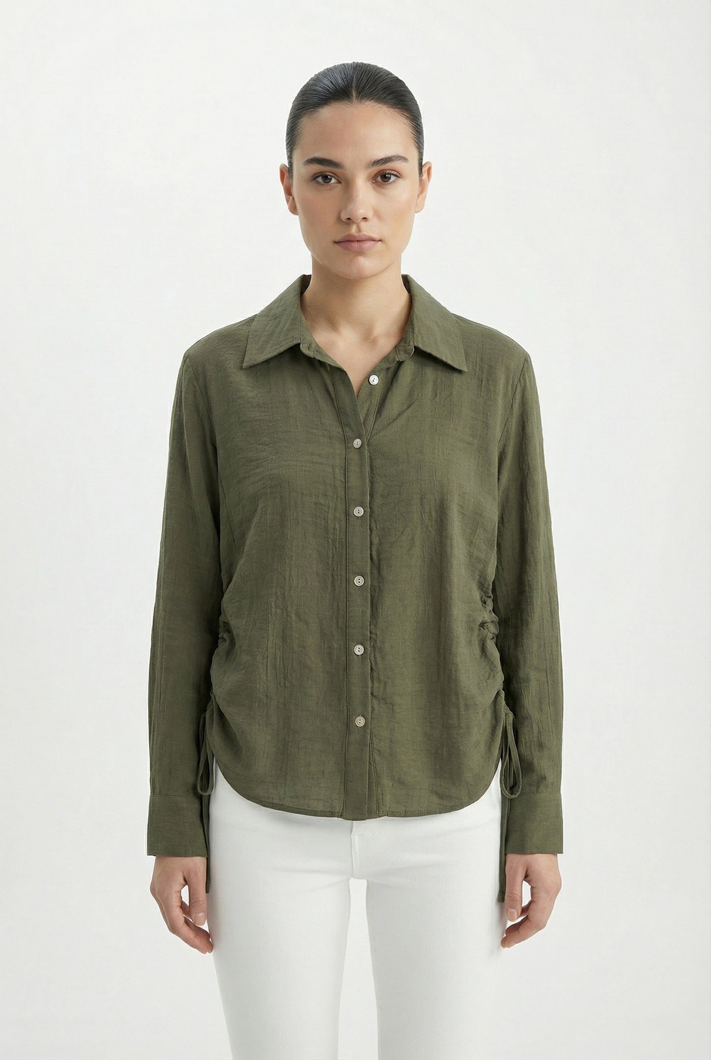 Women's June & Hudson Relaxed Side-Tie Long Sleeve Shirt