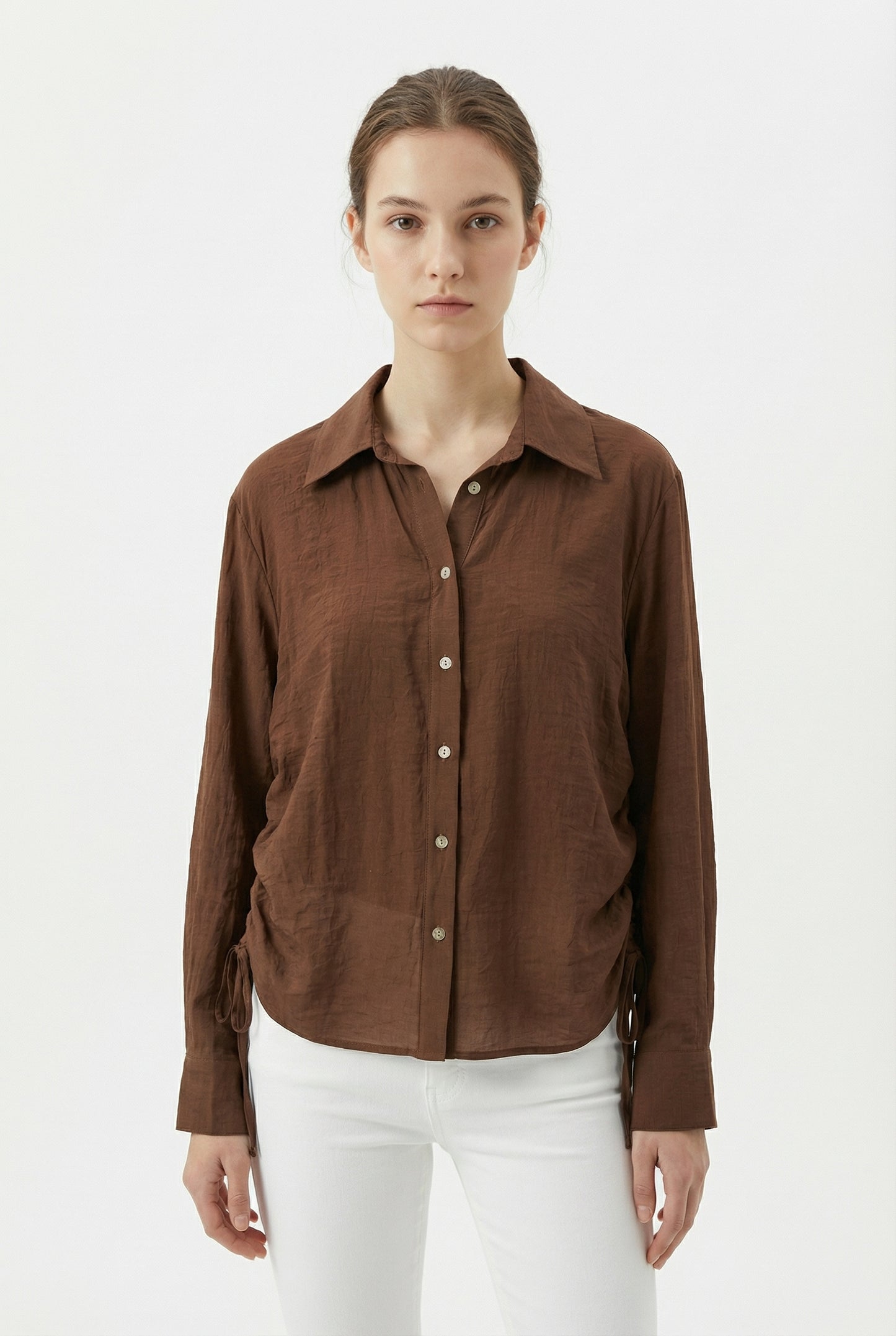 Women's June & Hudson Relaxed Side-Tie Long Sleeve Shirt