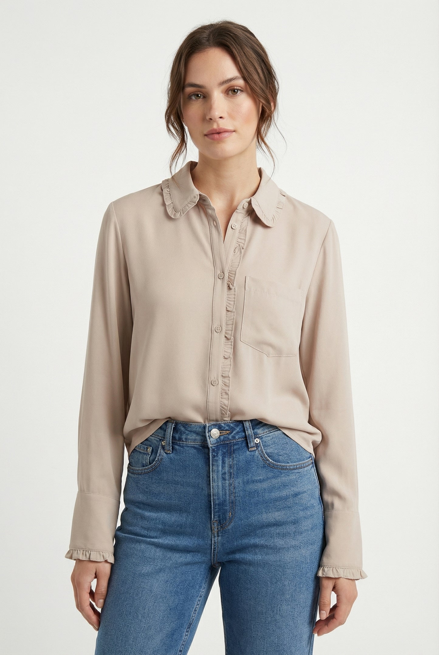 Women's Love & Piece Soft Ruffle Collar Button-Up Top