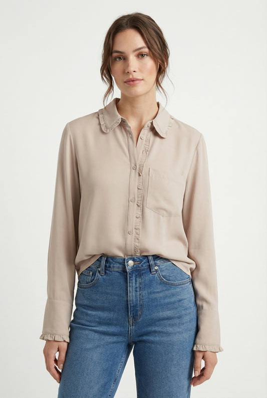 Women's Love & Piece Soft Ruffle Collar Button-Up Top