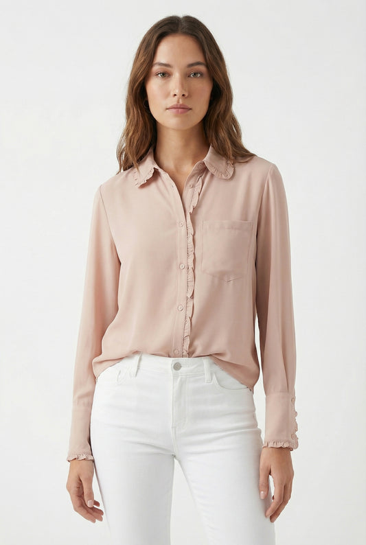 Women's Love & Piece Soft Ruffle Collar Button-Up Top