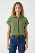 Women's Love & Piece Short-Sleeve Button-Up Shirt with Pocket