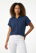 Women's Love & Piece Short-Sleeve Button-Up Shirt with Pocket