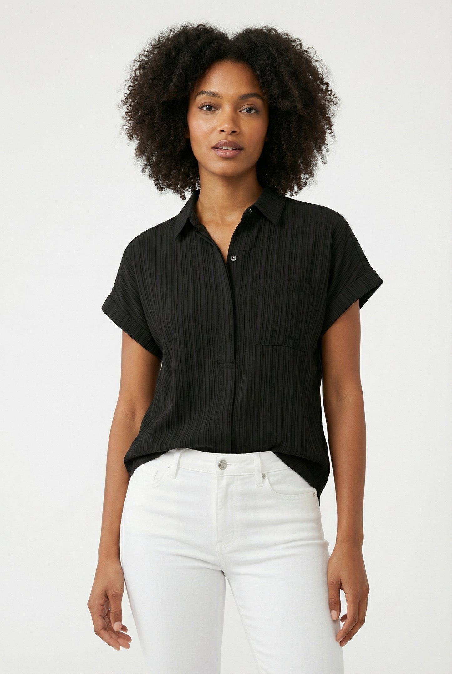 Women's Love & Piece Short-Sleeve Button-Up Shirt with Pocket