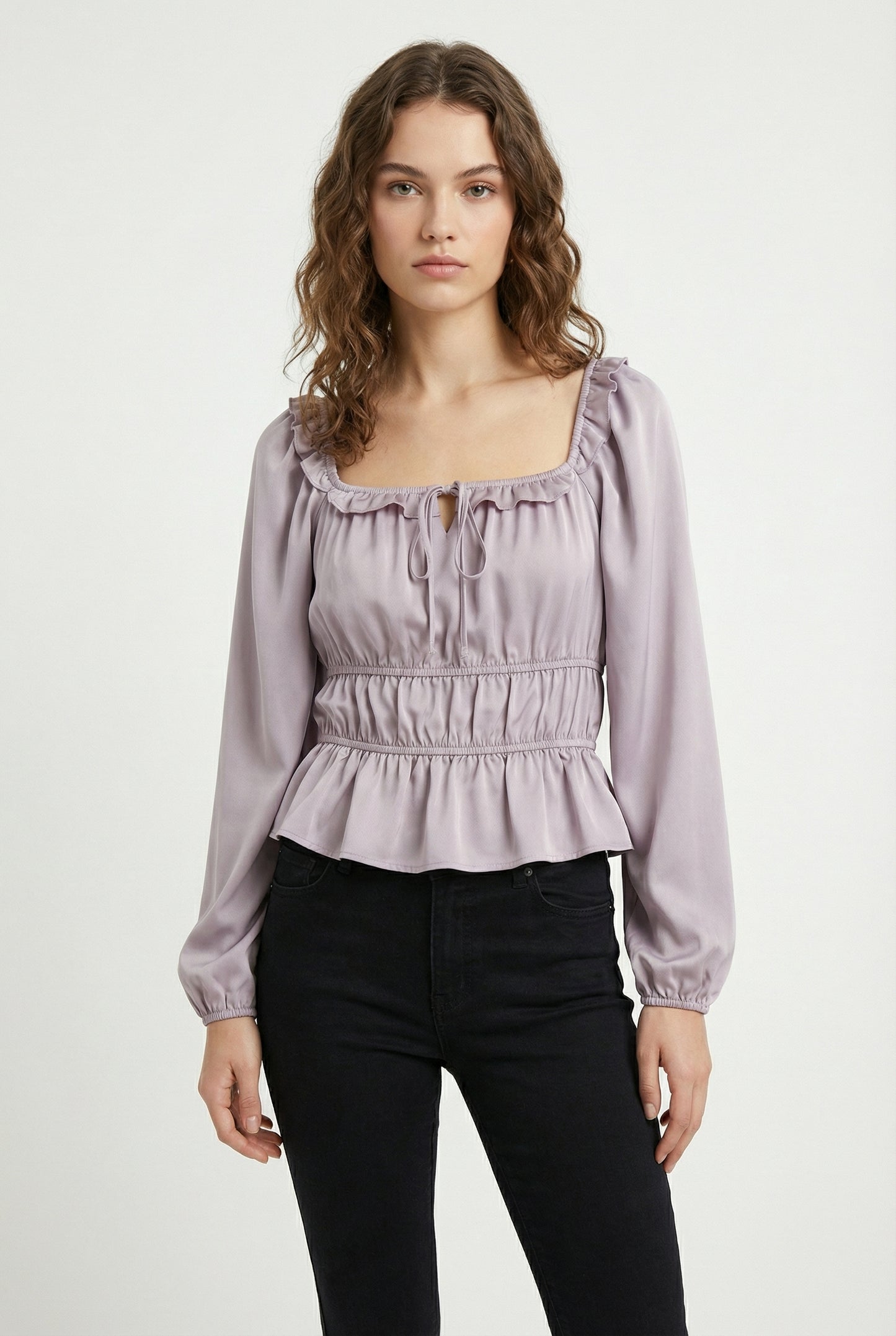 Women's Love & Piece Romantic Ruffle Blouse with Tie Neck