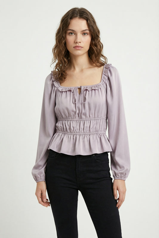 Women's Love & Piece Romantic Ruffle Blouse with Tie Neck