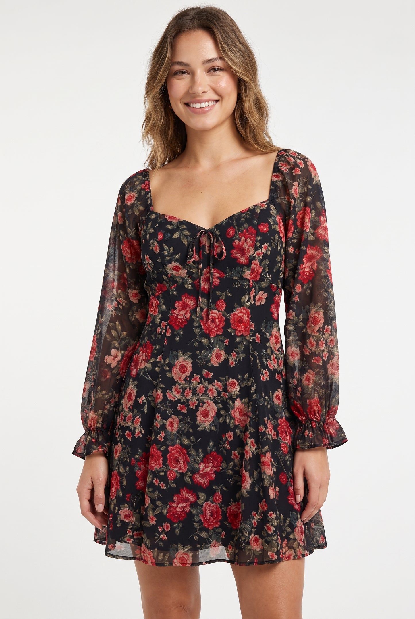 Women's As U Wish Long-Sleeve Floral Mini Dress