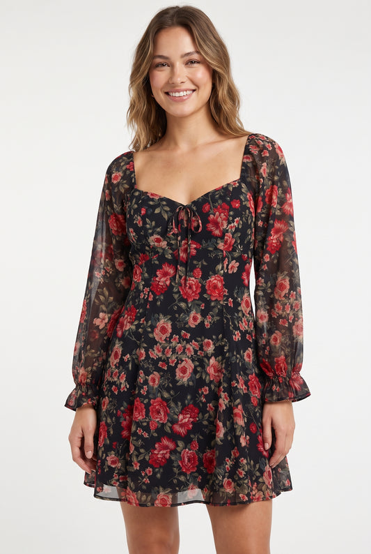 Women's As U Wish Long-Sleeve Floral Mini Dress