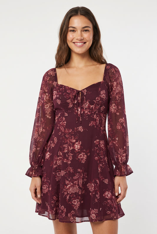 Women's As U Wish Long-Sleeve Floral Mini Dress
