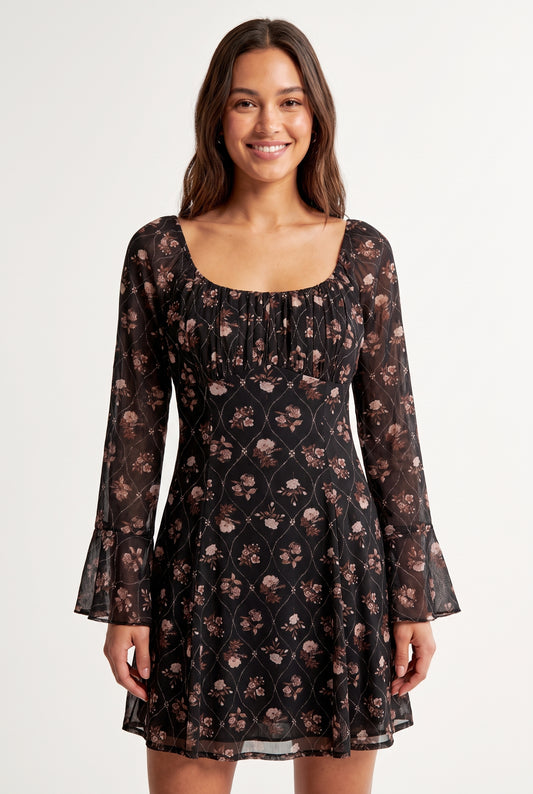 Women's As U Wish Bell Sleeve Floral Mini Dress