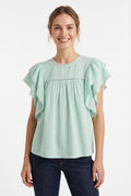 Women's June & Hudson Flutter Sleeve Blouse with Lace Trim
