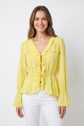 Women's June & Hudson Long-Sleeve Tie-Front Ruffle Blouse