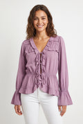 Women's June & Hudson Long-Sleeve Tie-Front Ruffle Blouse