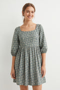 Women's As U Wish Floral Square Neck Mini Dress with Puffy Sleeves