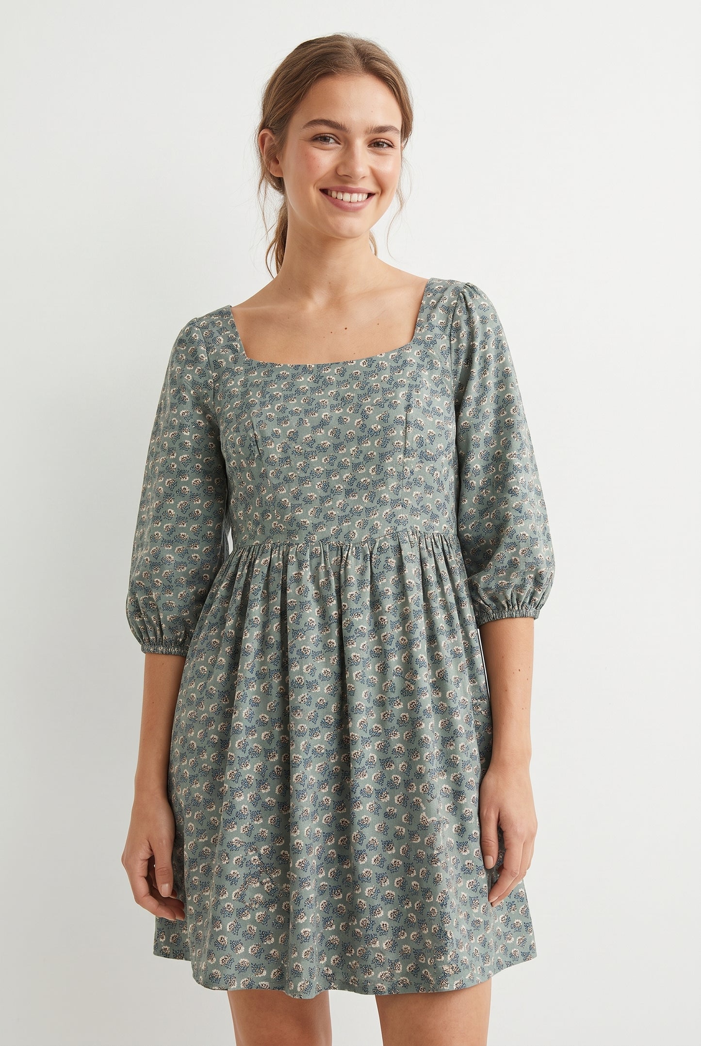 Women's As U Wish Floral Square Neck Mini Dress with Puffy Sleeves