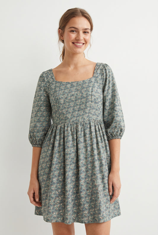 Women's As U Wish Floral Square Neck Mini Dress with Puffy Sleeves