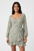 Women's As U Wish Long-Sleeve Floral Wrap Mini Dress
