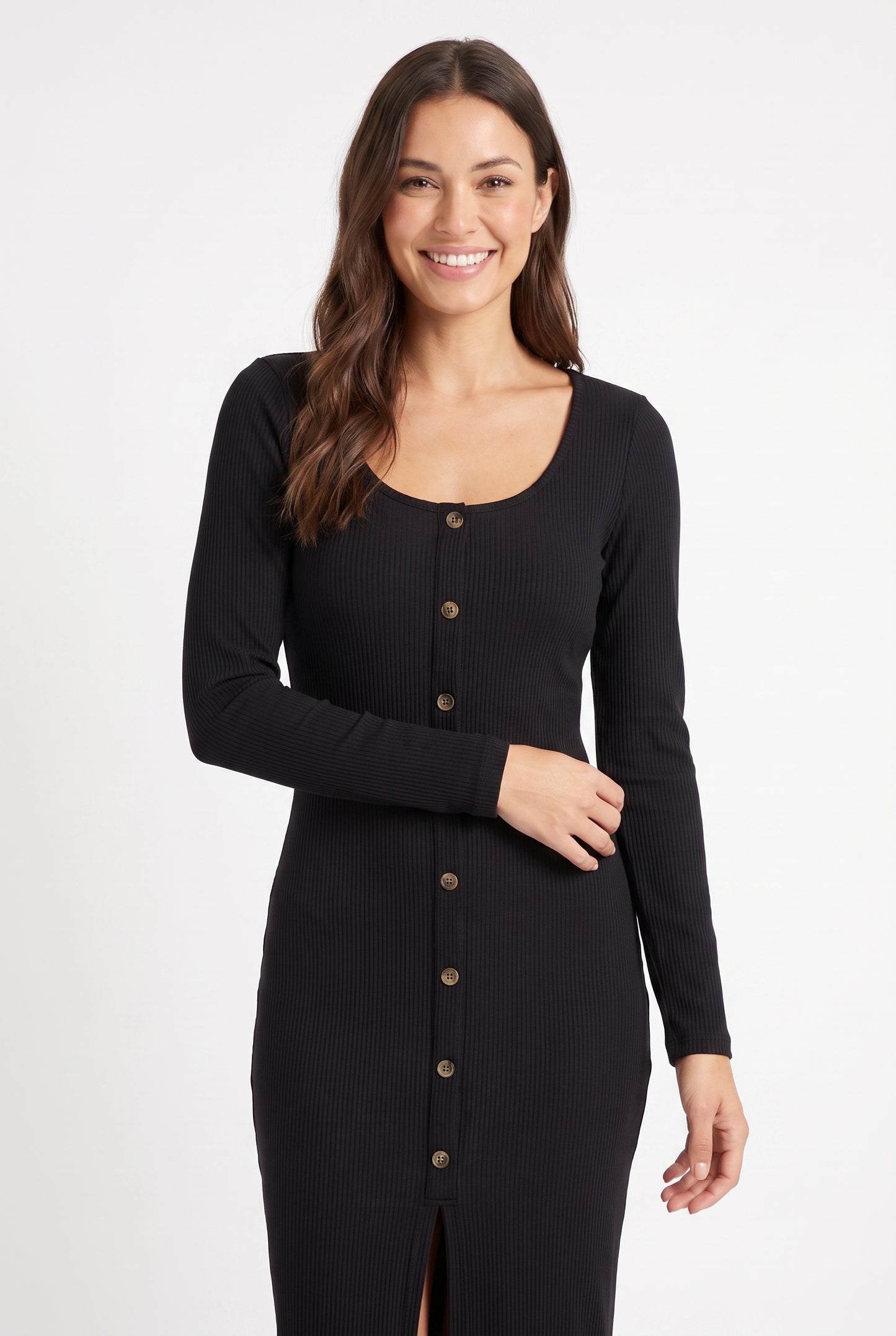 Women's Meraki Long-Sleeve Button-Front Ribbed Midi Dress