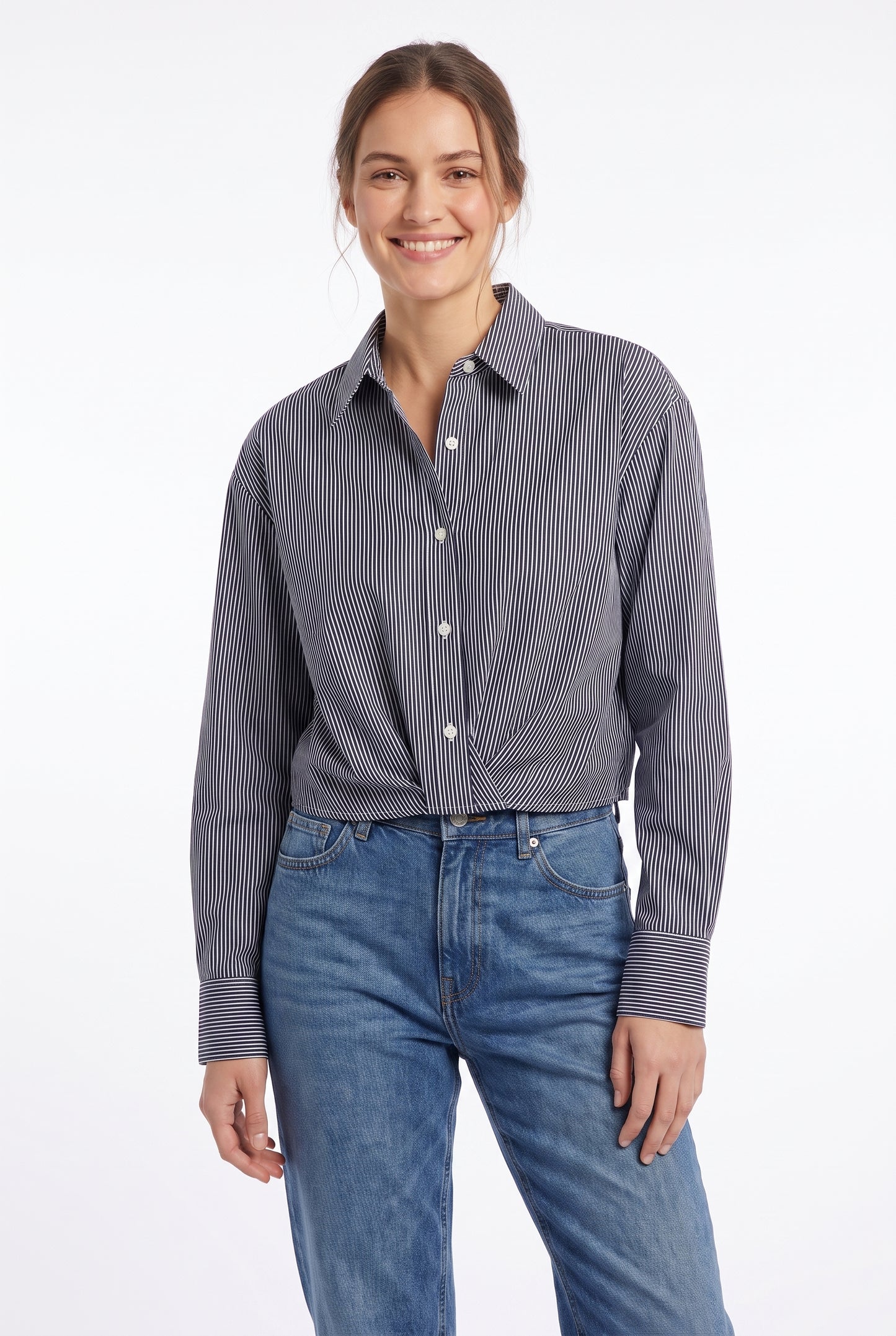 Women's Meraki Striped Long-Sleeve Button-Down Crop Shirt