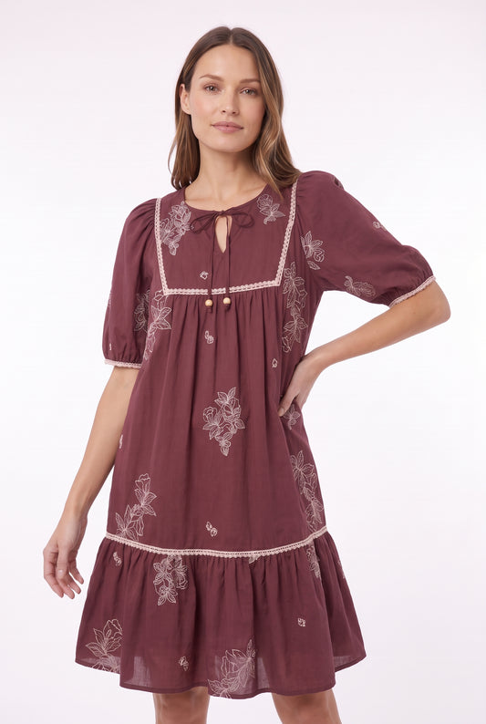 Women's Figueroa & Flower Embroidered Short Sleeve Tiered Dress