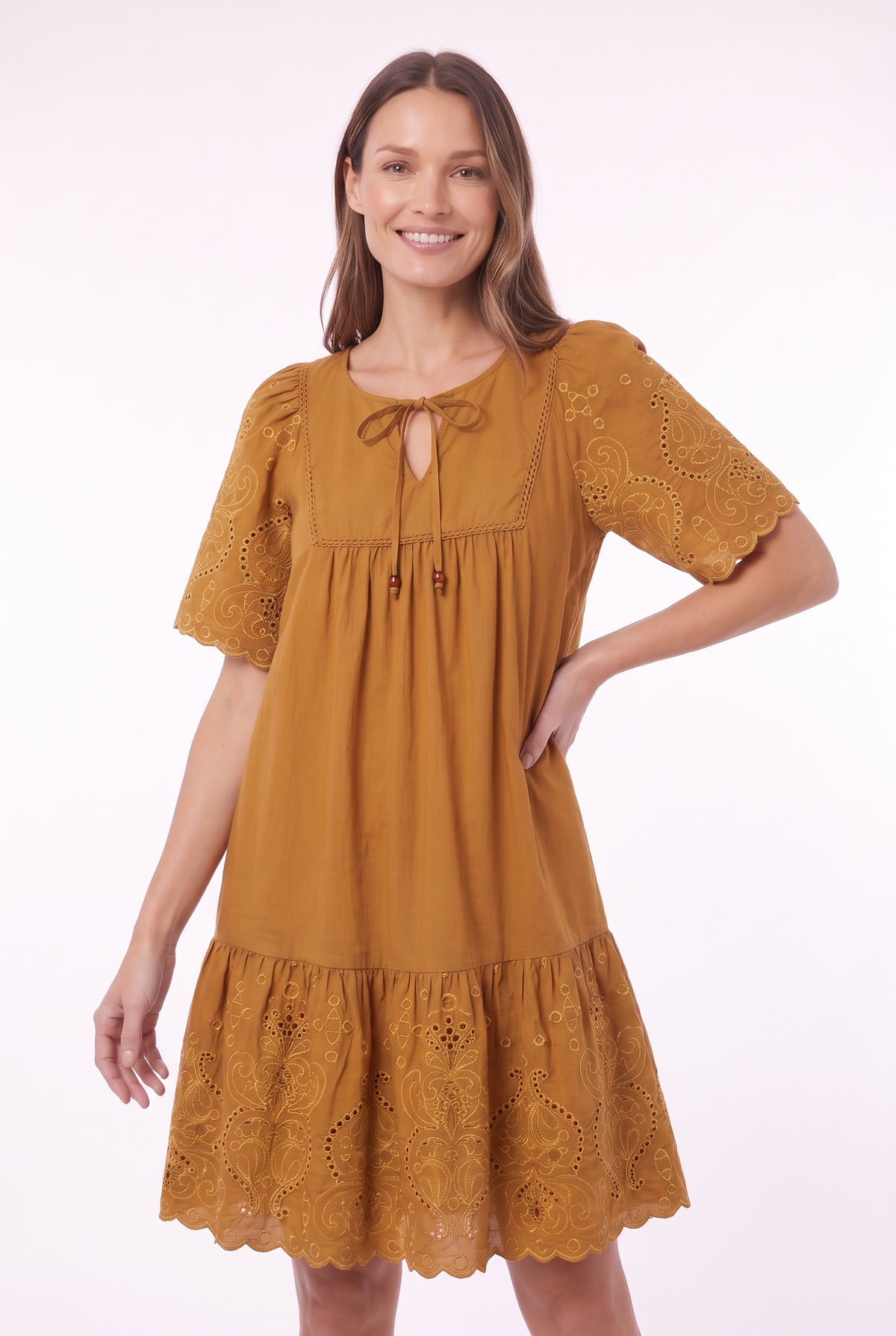 Women's Figueroa & Flower Embroidered Short Sleeve Tiered Dress